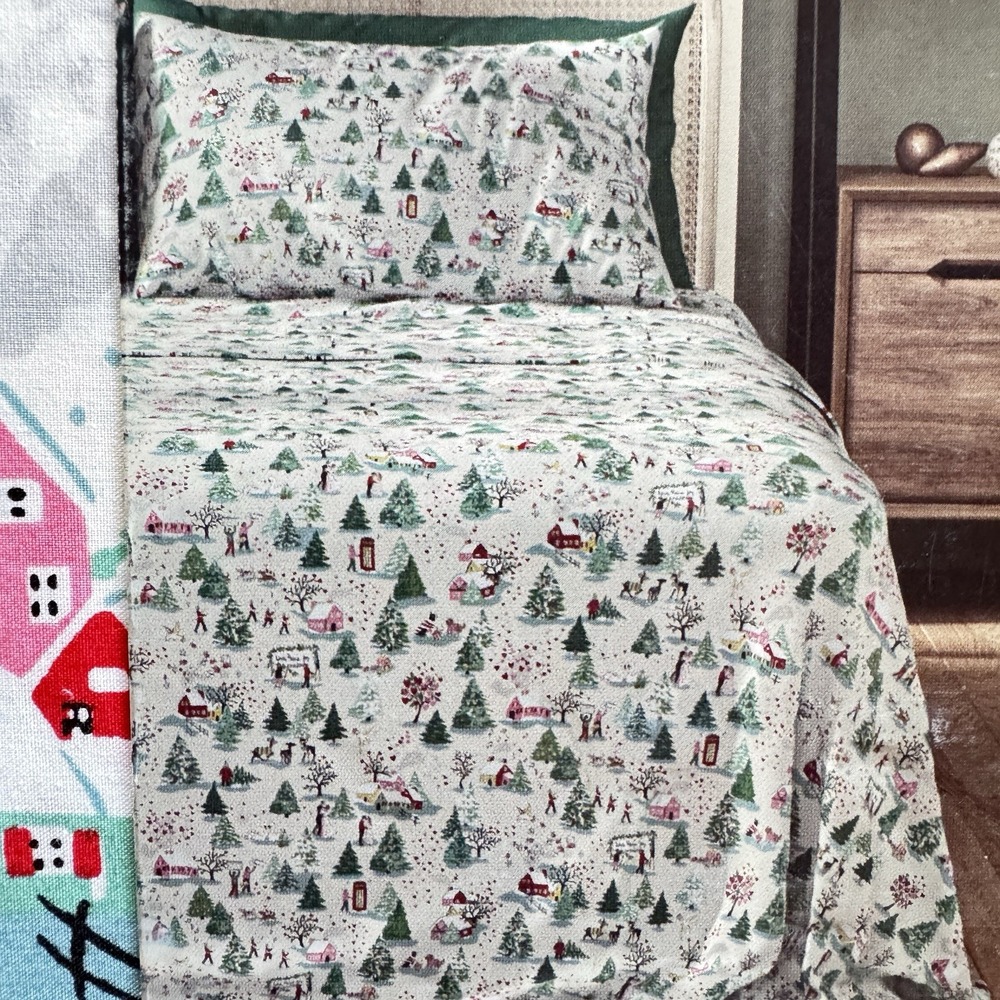 Cath Kidston London 3 Pc TWIN Christmas Village Winter Sheet Set 100% Cotton - Picture 2 of 10